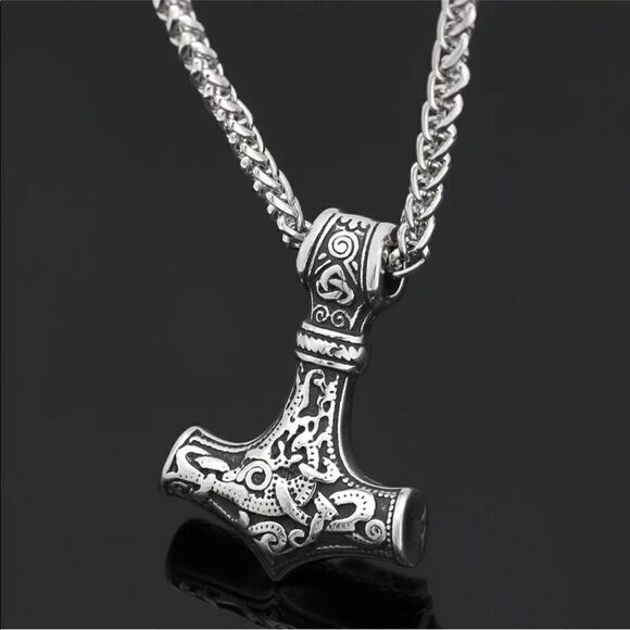 Viking Norse mjolnir Thor’s hammer necklace NEW NIP NWT weave chain stainless - Picture 15 of 16